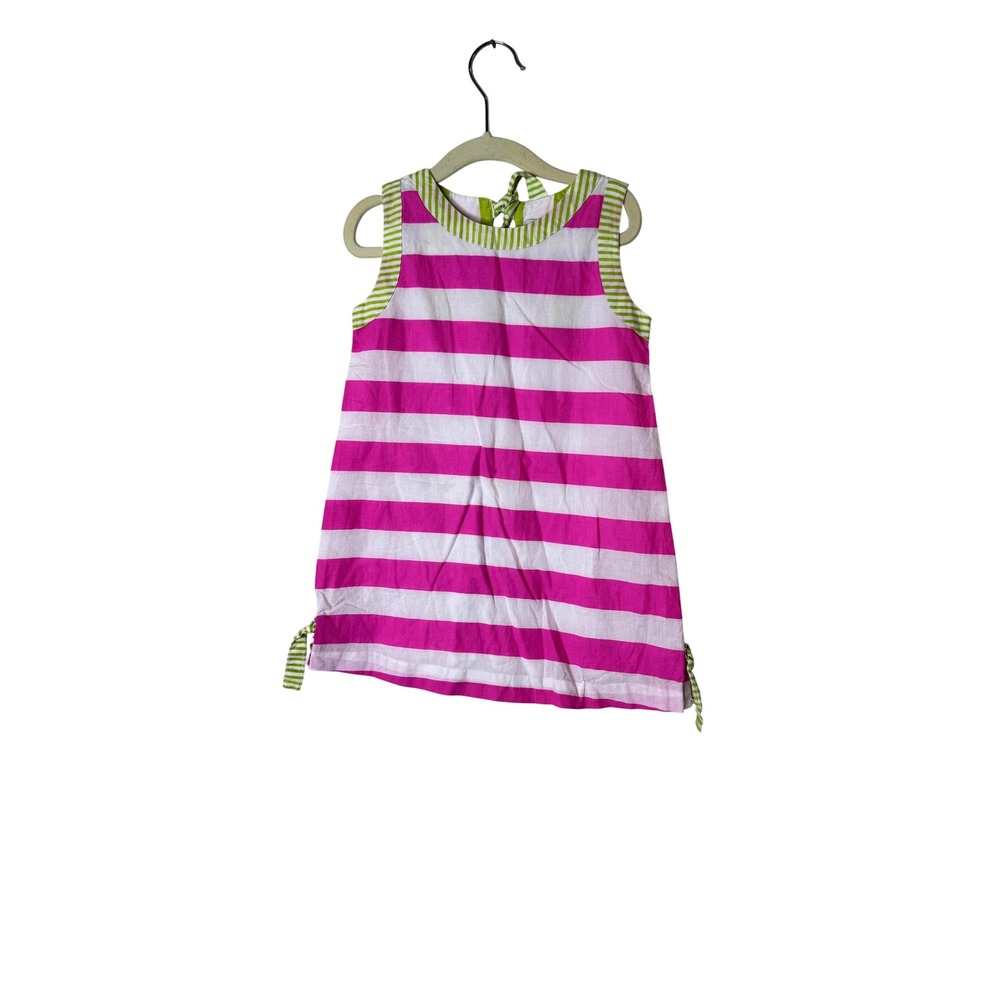 Gretchen Scott Dress Girls S 4/6 Pink Stripe Sleeveless Bow Cotton Sundress